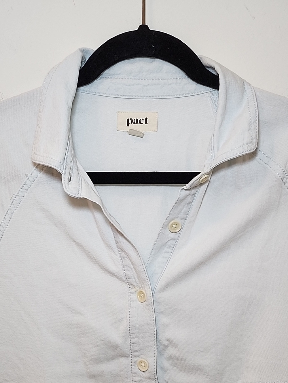 Pact Denim Chambray Shirt Dress 100% Organic Cotton Mini Button Down Size S - Picture 6 of 16